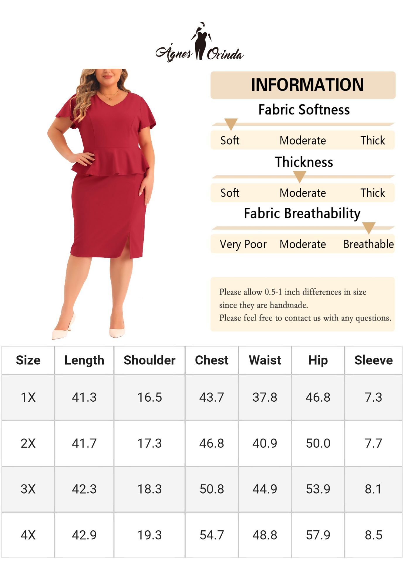 Ruffle Short Sleeve Pencil Retro Peplum Dress, Red / Red, alternate image number 4