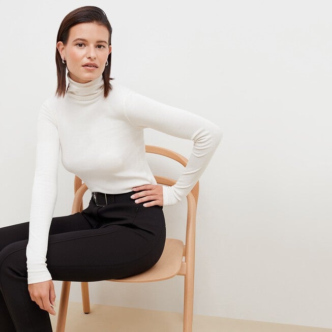 Axam Layering Turtleneck - Ribbed Pima Cotton, Ivory / Ivory, alternate image number 2