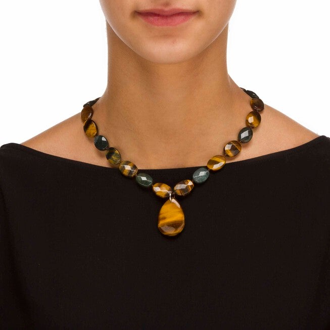 Genuine Jasper and Tiger's Eye Silvertone Necklace and Earrings Set, , alternate image number 7