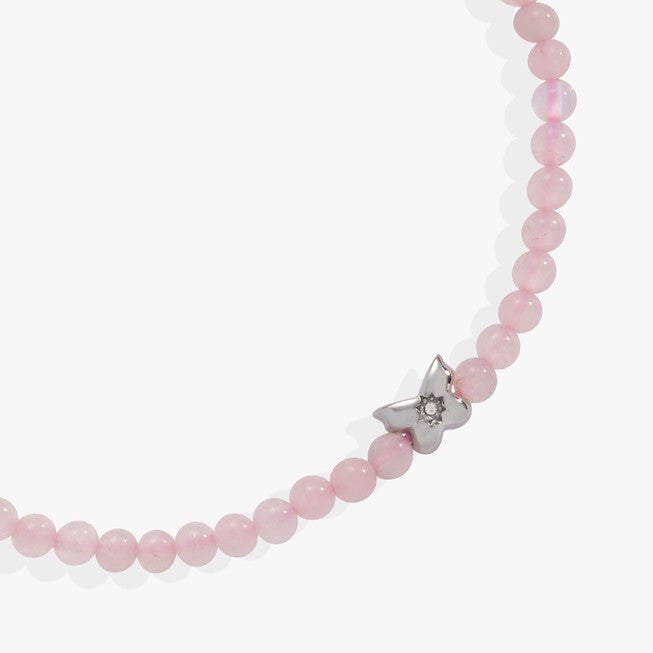 Butterfly Rose Quartz Mini Stretch Bracelet, Rose / Pink, alternate image number 1