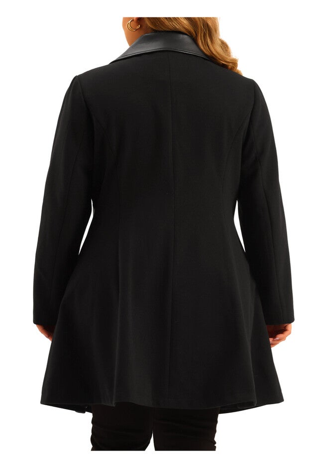 Leather Notched Lapel Single Breasted Long Trench Coat, Black / Black, alternate image number 3