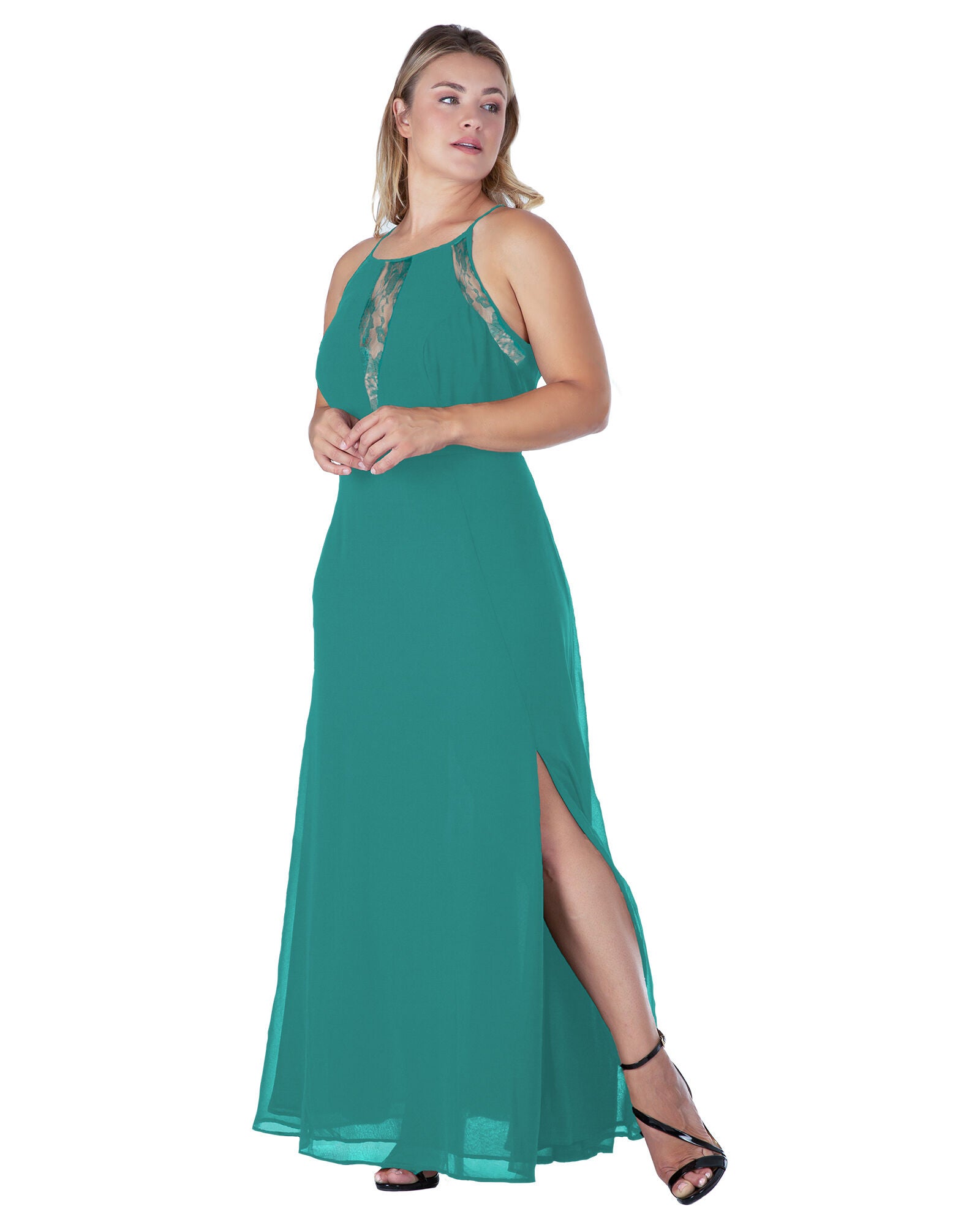 Women&#39;s Lace Detailed Sleeveless Maxi Dress, Hunter Green / Turquoise, alternate image number 4