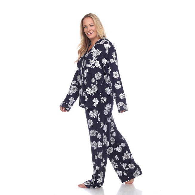 Long Sleeve Floral Pajama Set, Navy / Navy, alternate image number 2