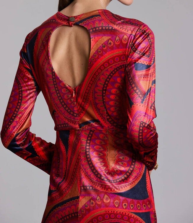 DANA MIDI VELVET PAISLEY DRESS IN MULTI, Multi / Red, alternate image number 2