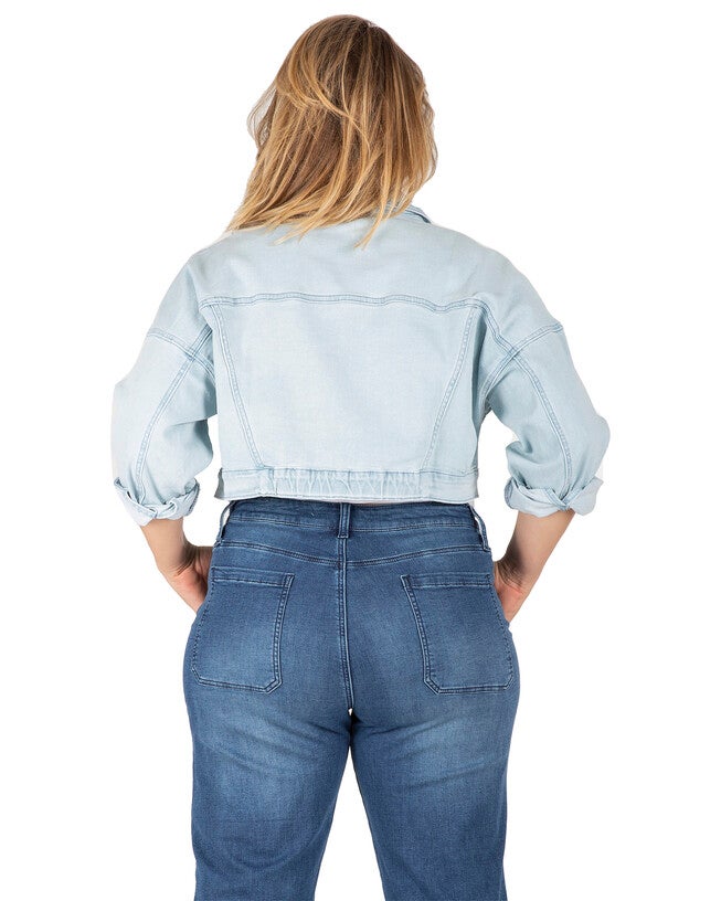 Phoenix Plus Size Easy Fit Denim Cropped Trucker Jacket, , alternate image number 5