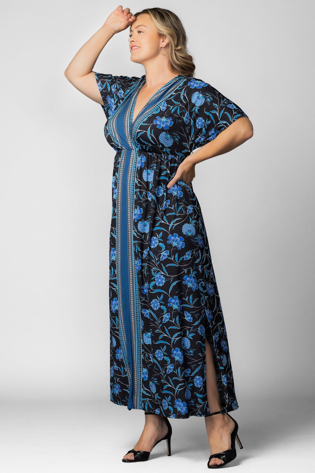 Wanderlust Border Print Maxi Dress, Blue Border Print / Black, alternate image number 3