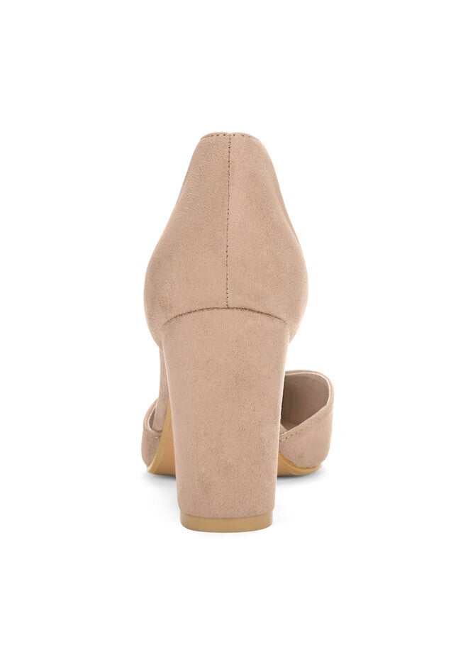 Ankle Tie Chunky Heel Pointed Toe Dress Pumps, Nude / Beige, alternate image number 1