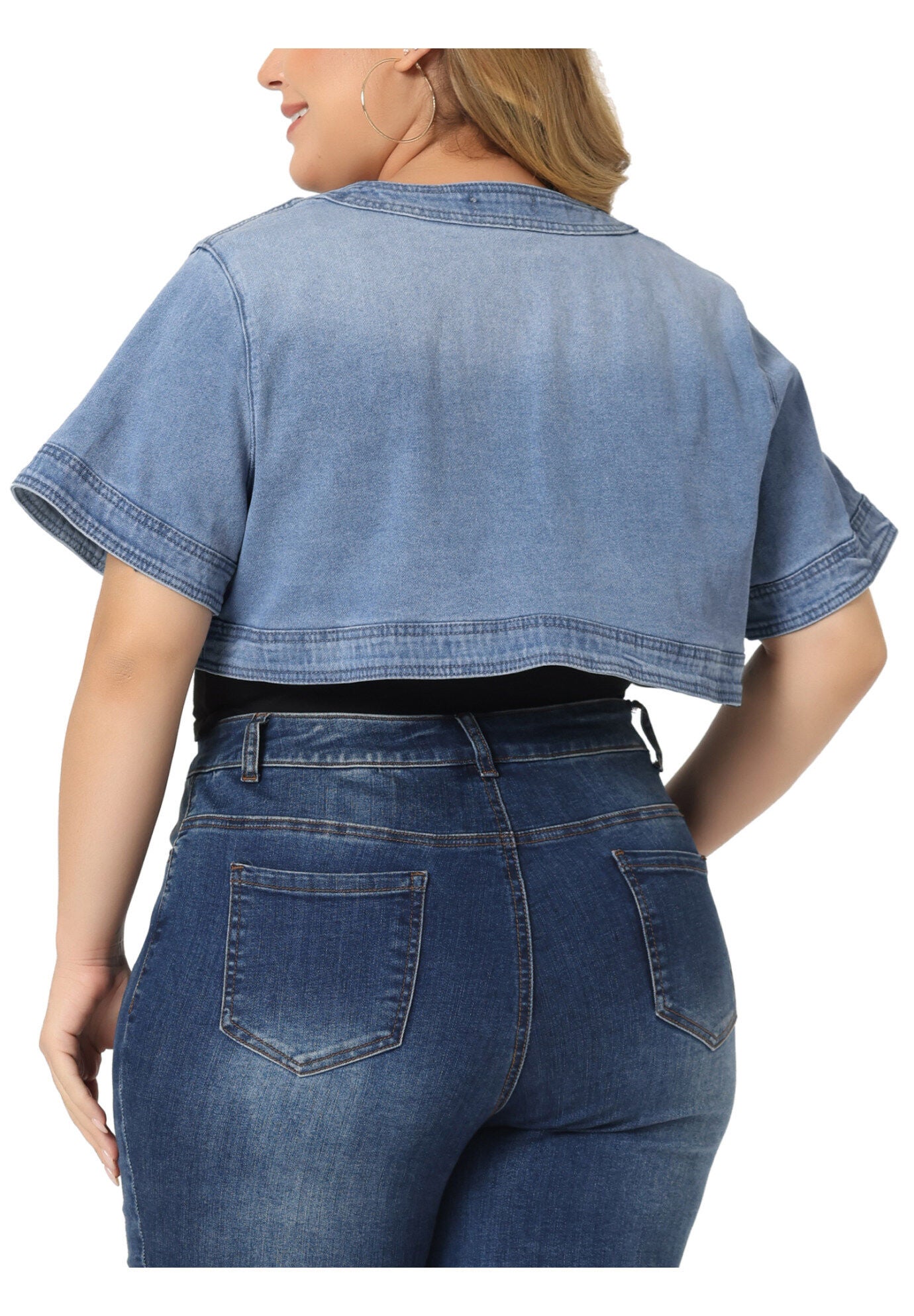 SHORT CROP DENIM JACKET SHRUG, Light Blue / Light Blue, alternate image number 3