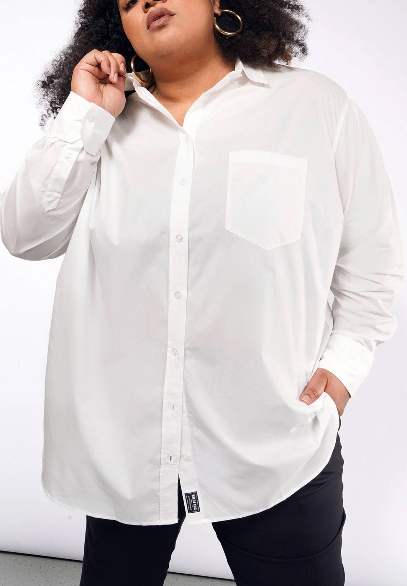 The Essential Long Sleeve Oversized Wrap Button Up, WHITE / White, hi-res image number 0