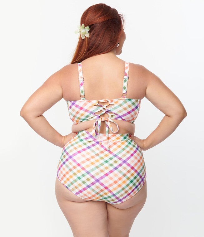 Unique Vintage Pastel Madras Gingham Monroe Swim Bottom, , alternate image number null