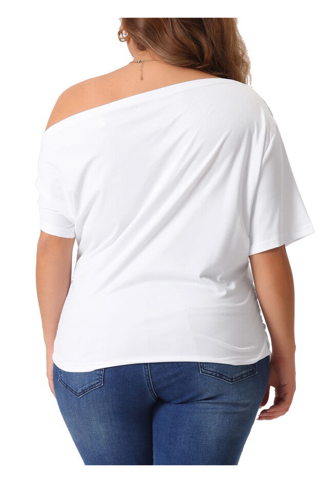 ONE SHOULDER SHORT SLEEVE RUCHED TOP, White / White, alternate image number 3