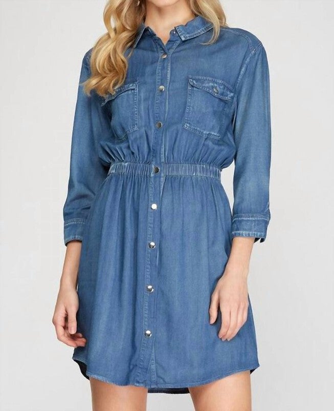 AILYN CHAMBRAY SHIRT DRESS IN BLUE DENIM, Blue Denim / Cobalt, hi-res image number 0