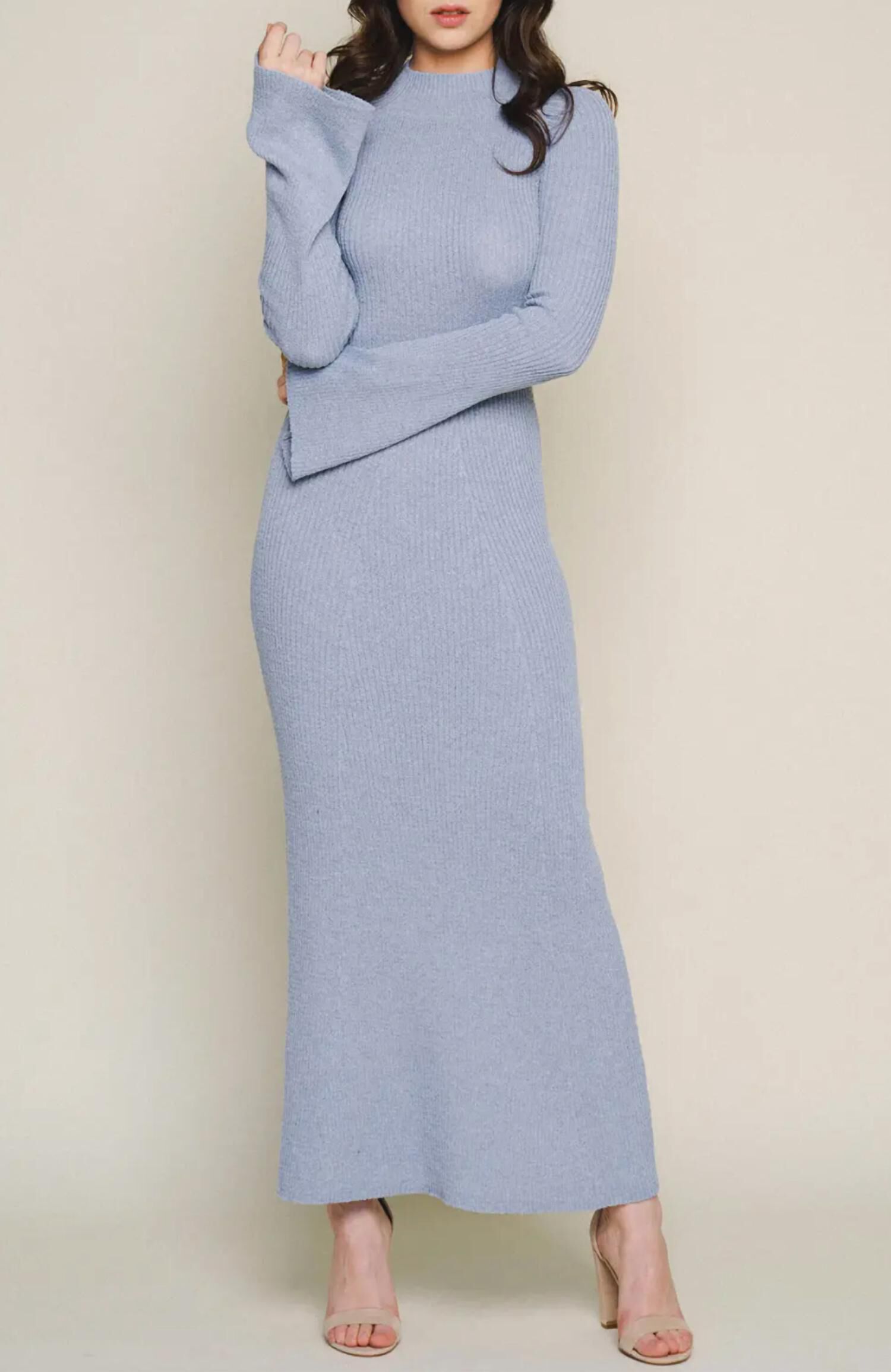 CUT-OUT BACK MAXI DRESS IN DUSTY BLUE, Dusty Blue / Light Blue, hi-res image number 0