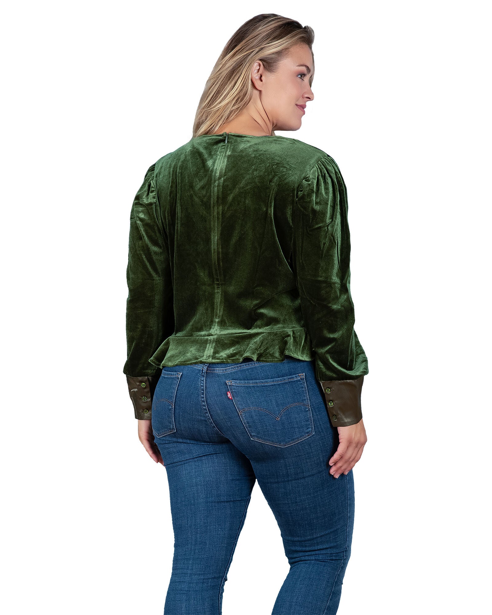 Plus Size Stretch Velvet Peplum Top, , alternate image number 6