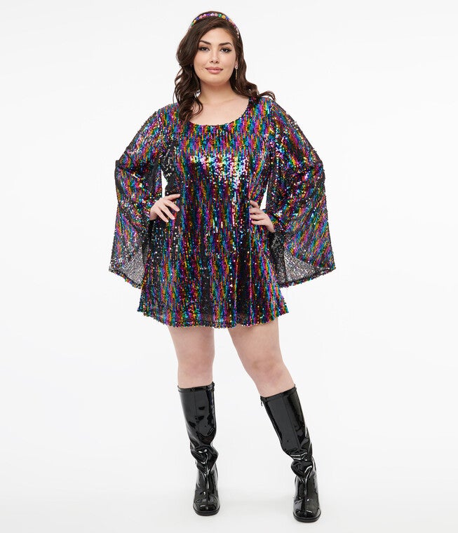 Smak Parlour 1960s Rainbow Sequin Downtown Scene Mini Dress, Rainbow / Black, alternate image number 1