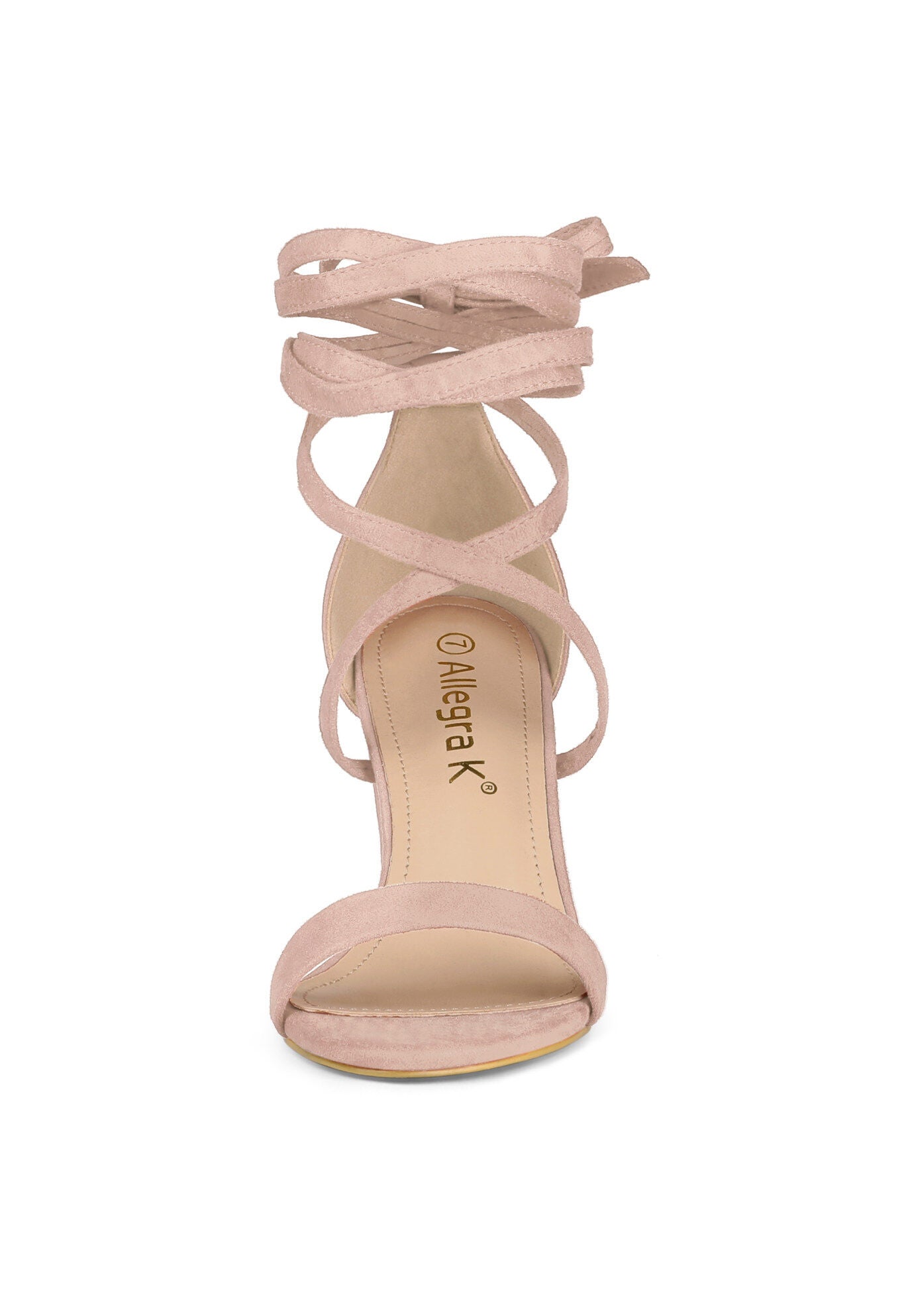 Strappy Chunky High Heels Lace Up Heels Sandals, Dust Pink / Pink, alternate image number 1