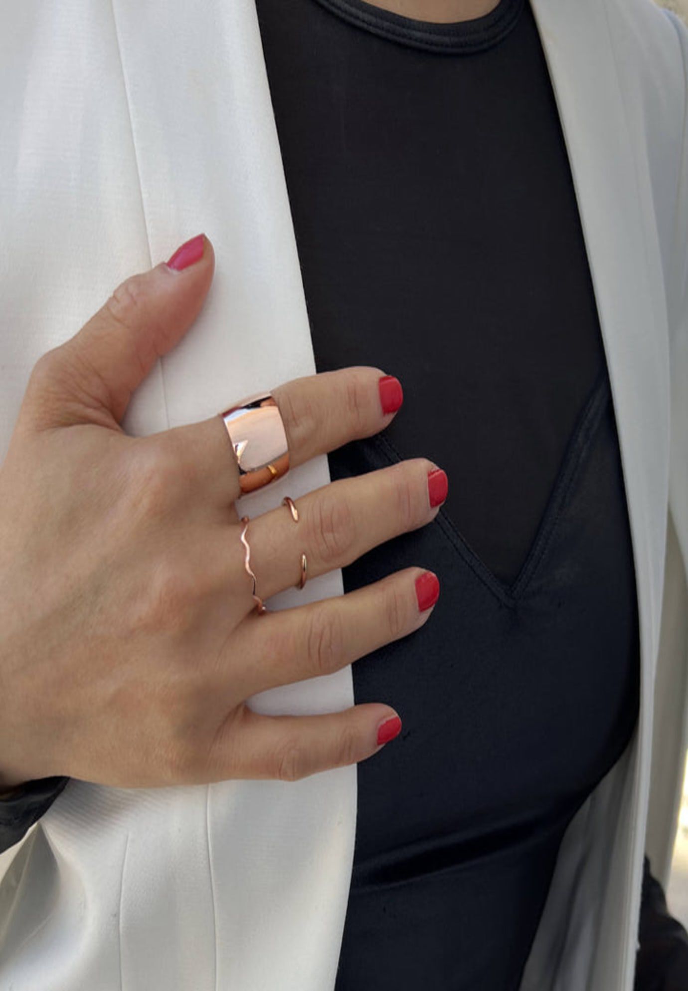 RAMEN NOODLE Thin Wavy Stacking Ring, Rose Gold / Pink, alternate image number 6