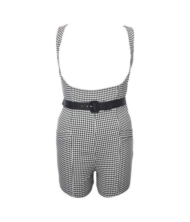 Unique Vintage Black & White Gingham Suspender Shorts, Black White Gingham / Black, hi-res image number null