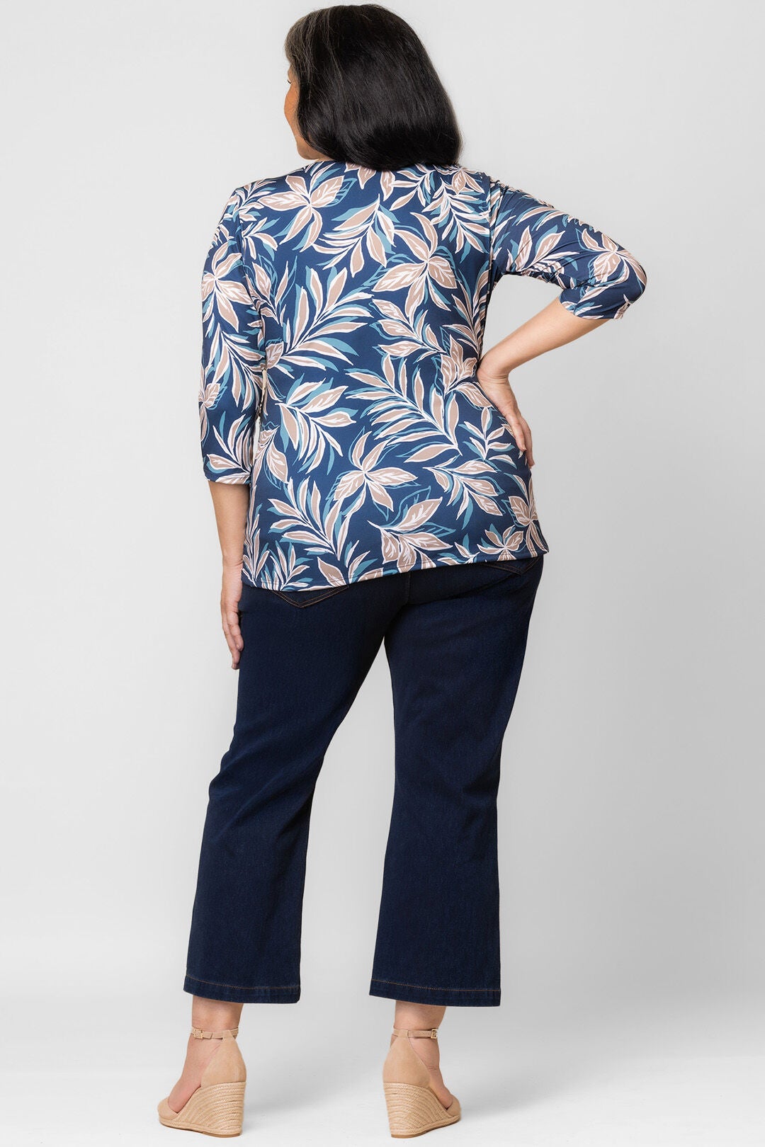 Femme Fatale Faux Wrap Top, Teal Botanical Print / Teal, alternate image number 1