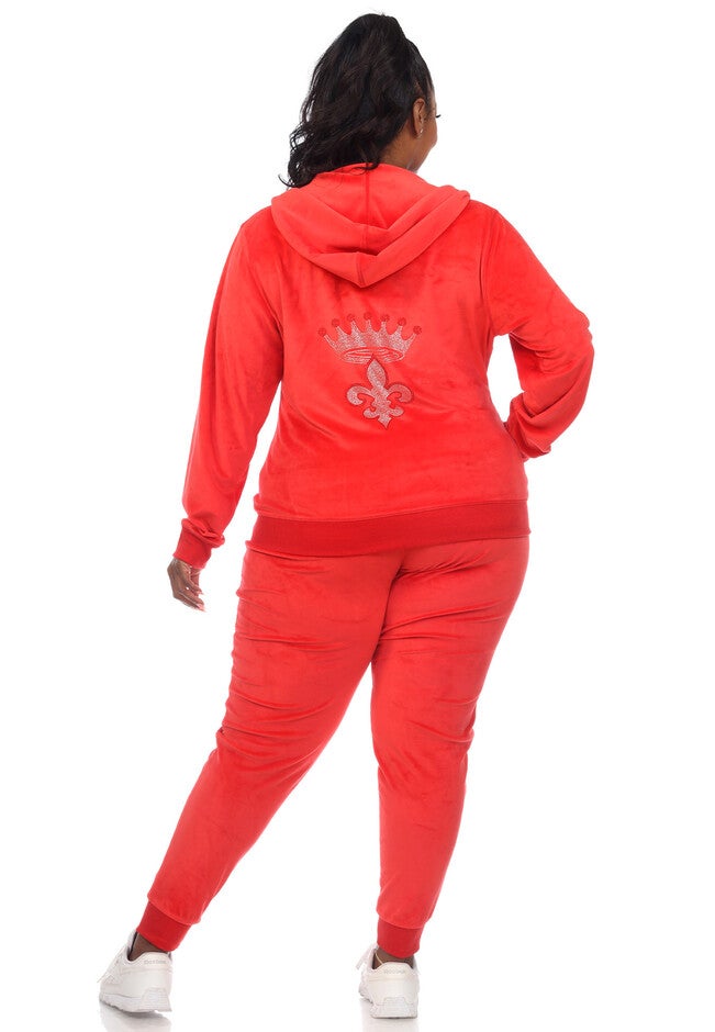 Rhinestone 2 Piece Velour Tracksuit Set, Red / Red, alternate image number null