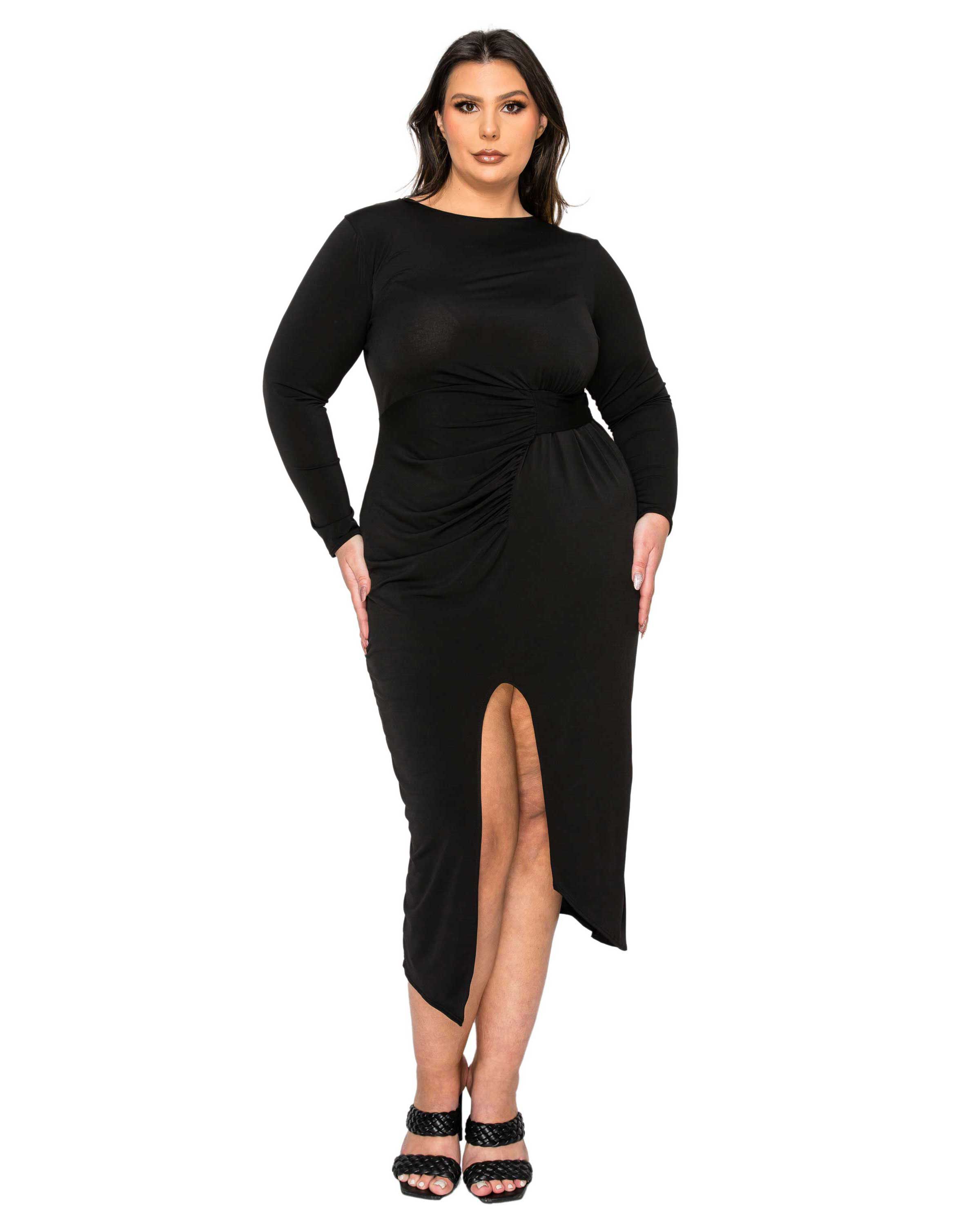 Estelle Ruched Bodycon Midi Dress, Black / Black, hi-res image number 0