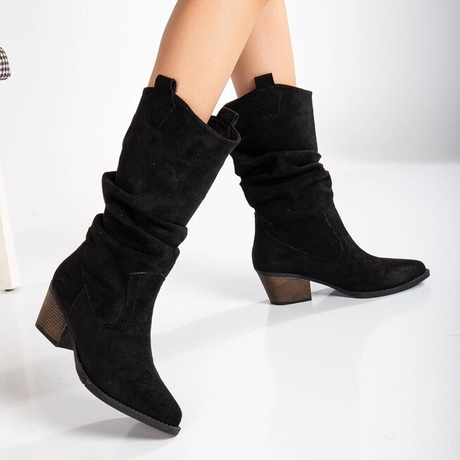 BONNIE - BLACK SUEDE SLOUCH WESTERN BOOTS, BLACK / Black, alternate image number 1