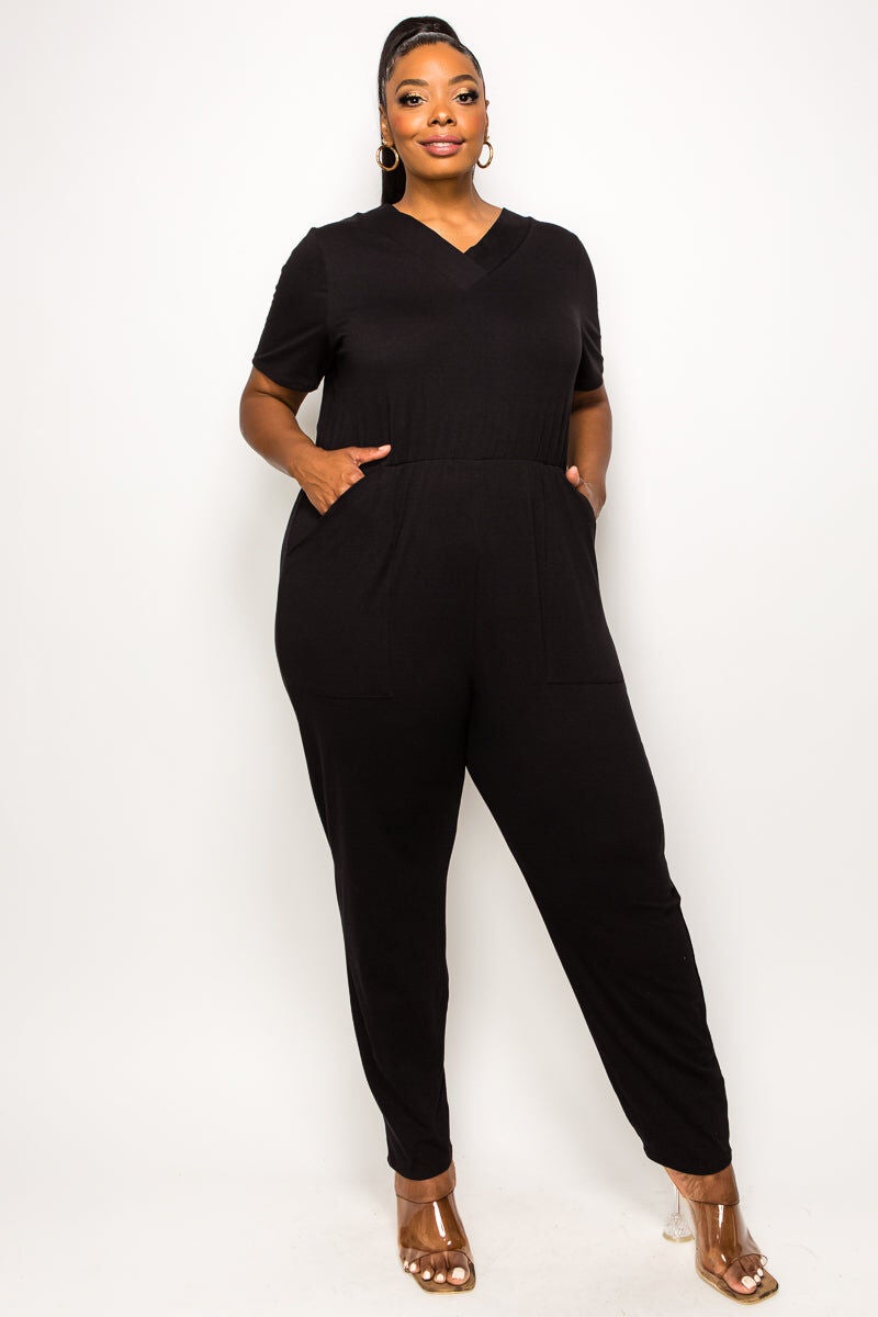 KYLIE V NECK JUMPSUIT, Black / Black, hi-res image number 0