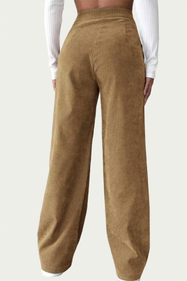 HIGH-WAIST PLEATED CORDUROY PANT IN CAMEL, Camel / Brown, alternate image number null