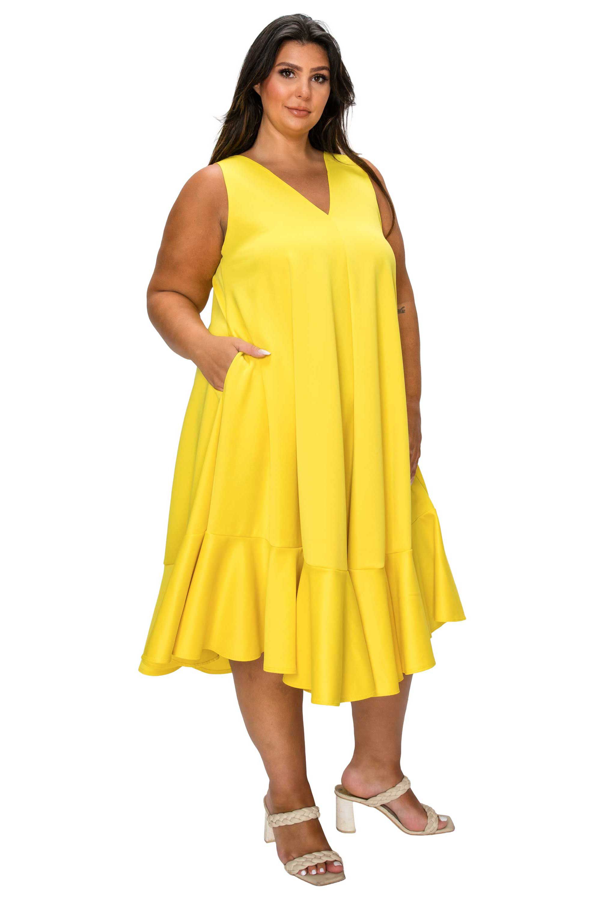 Simone Sleeveless Pocket Flare Dress, Yellow / Light Yellow, alternate image number 1