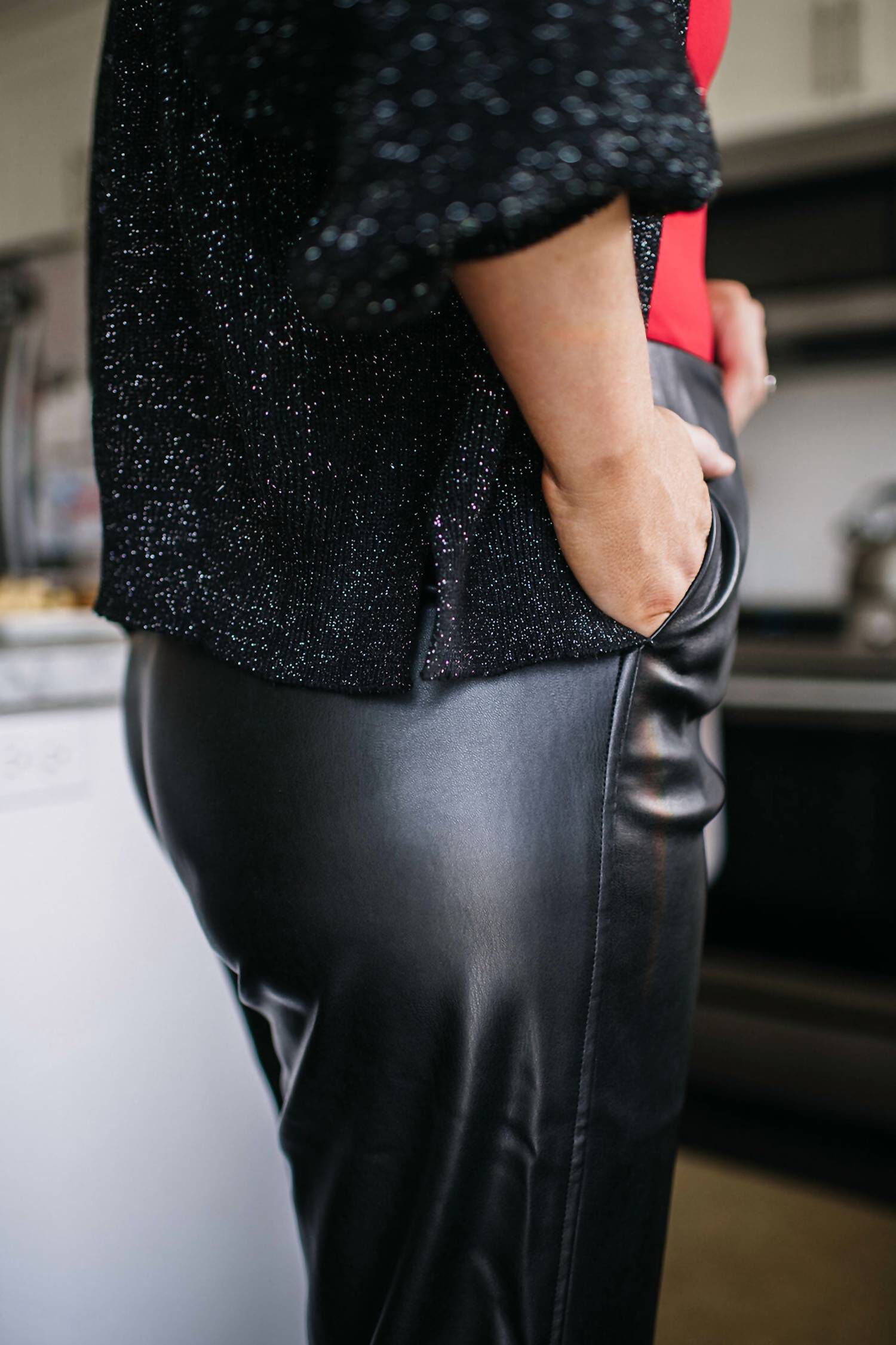 Faux Leather Trouser, Black / Black, alternate image number 2