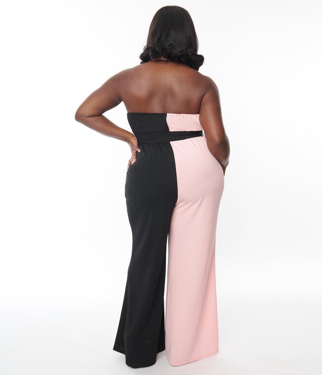 Smak Parlour Pink & Black Colorblock Draped Darling Jumpsuit, Pink Black / Pink, alternate image number null