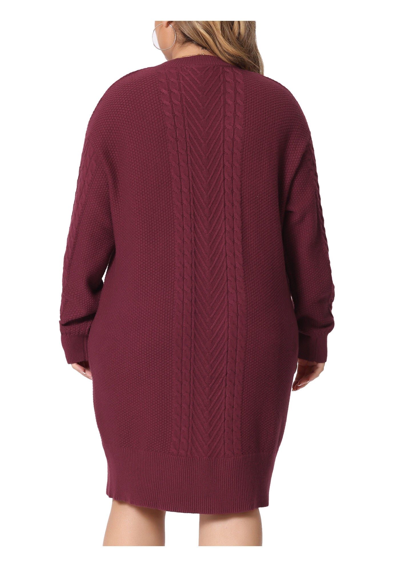 CREWNECK LONG SLEEVE KNIT TUNIC PULLOVER SHORT SWEATER DRESS, Burgundy / Red, alternate image number 3