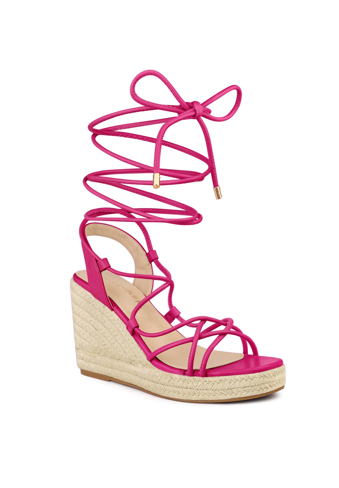 Platform Square Toe Lace Up Espadrilles Heels Wedge Sandals, Hot Pink / Deep Fuchsia, hi-res image number 0