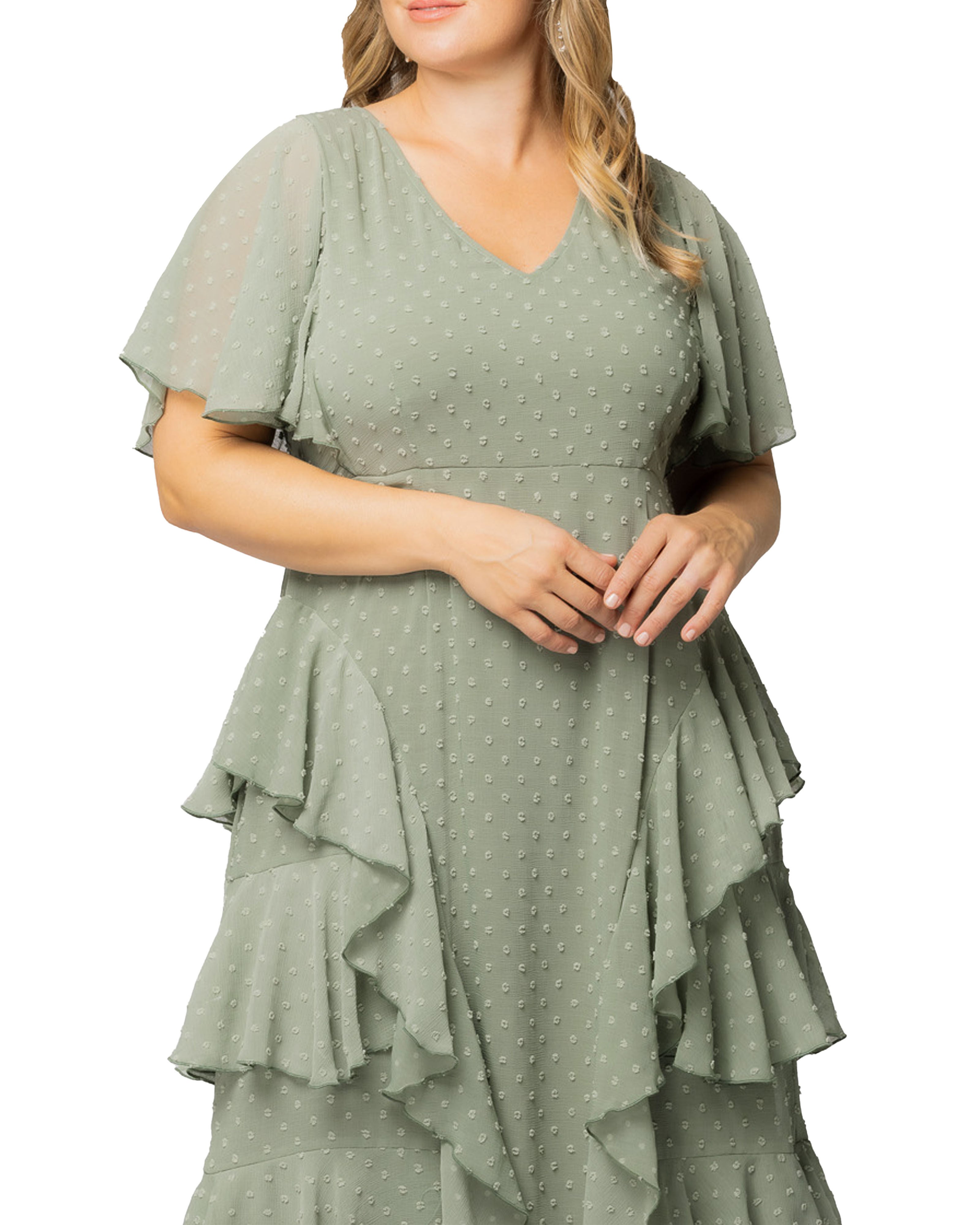 Tour de Flounce Chiffon Evening Gown, SAGE DOT / Sage Green, alternate image number 2