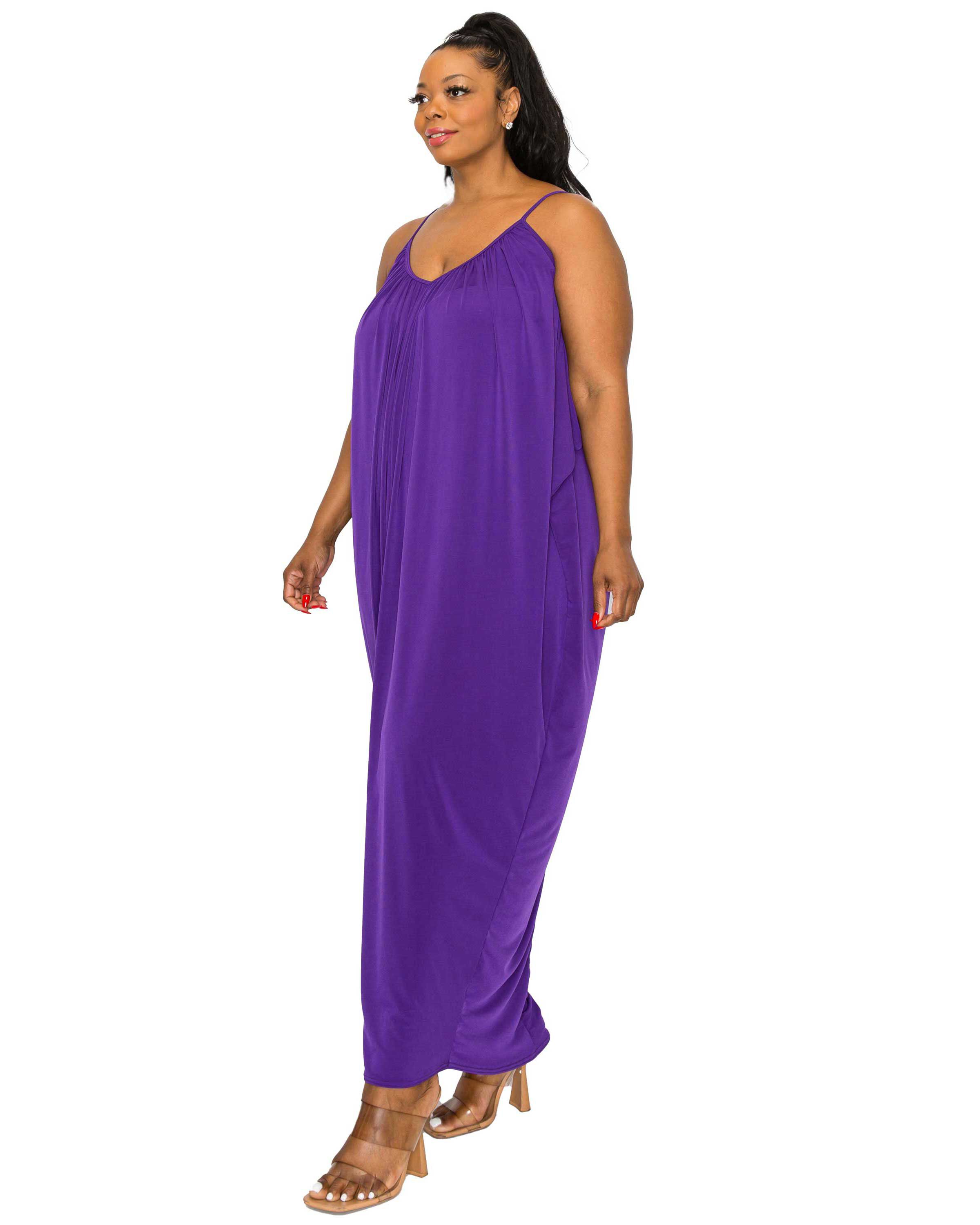 ADORA RUCHED SPAGHETTI STRAP DRESS, Purple / Purple, alternate image number 2