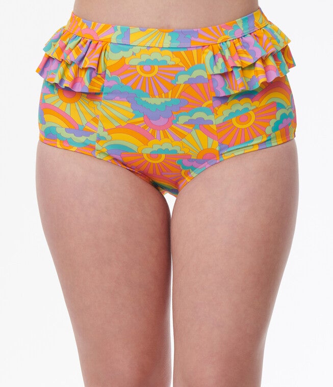 UNIQUE VINTAGE HAPPY GROOVY RAINBOW RUFFLE SWIM BOTTOM, , alternate image number 4