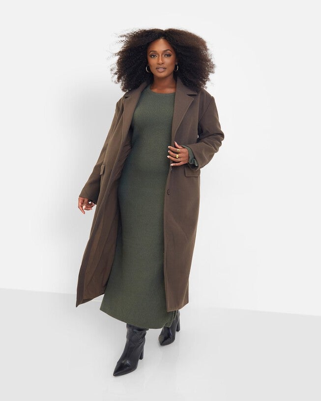 Dolce Wool Blend Double Breasted Coat - Brown, Brown / Brown, alternate image number 1
