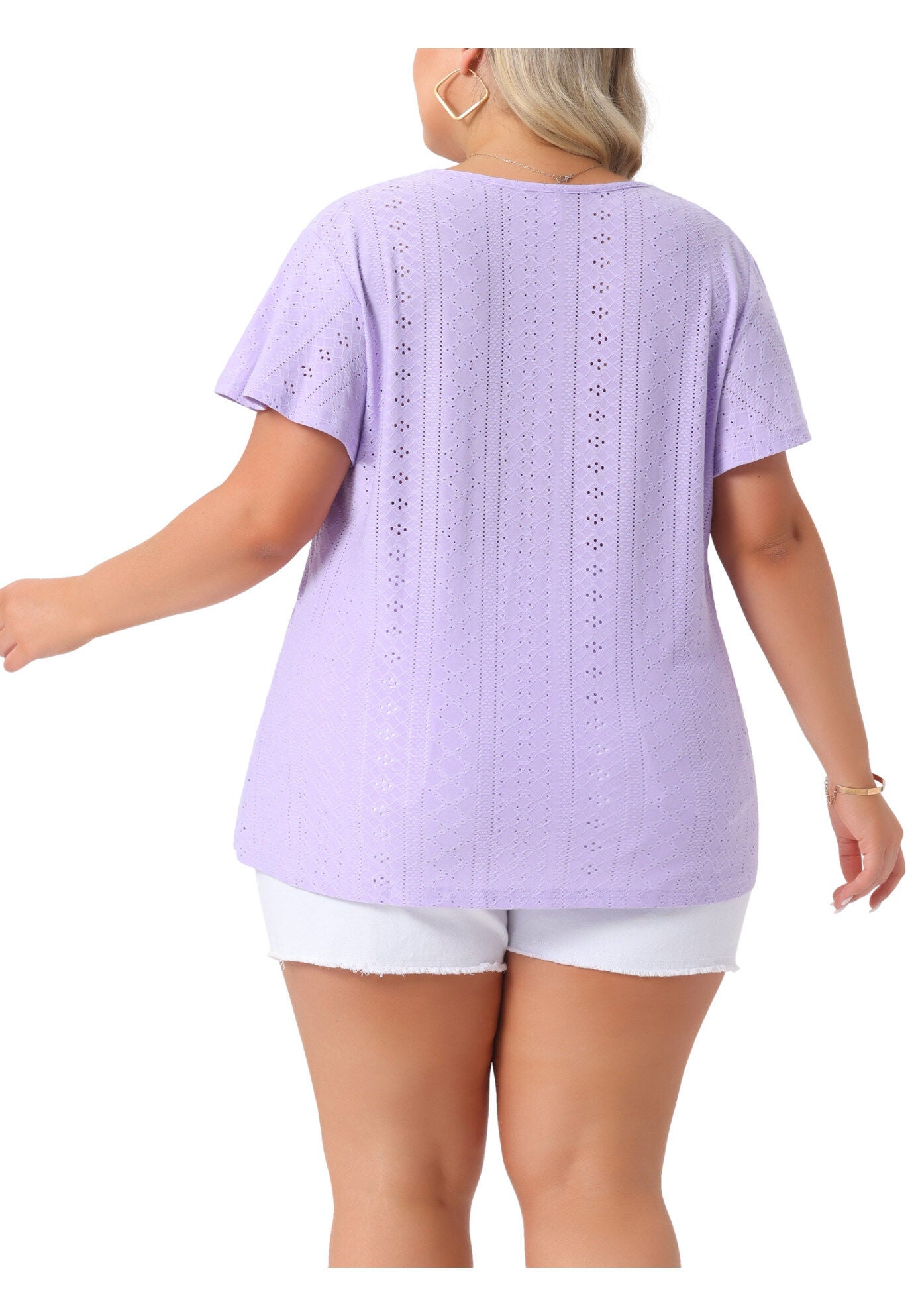Summer Tee V Neck Hollow Flare Short Sleeve Casual Top Tunic, Light Purple / Purple, alternate image number 3