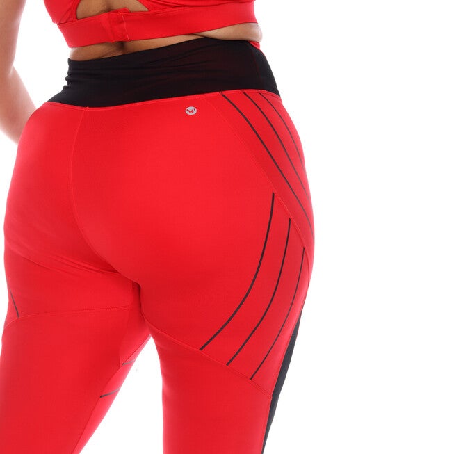 High-Waist Reflective Piping Fitness Leggings, Red / Red, alternate image number 2