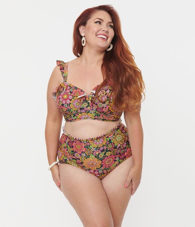 Unique Vintage Kaleidoscope Floral Cape May Swim Bottoms, , alternate image number null
