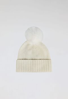 Classic Cashmere Slouch Hat with Faux Fur Pom