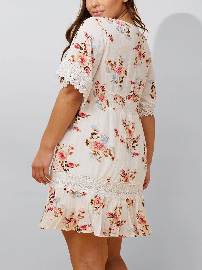 Sara Short Dress Floral Print Embroidered White, White / White, alternate image number 2