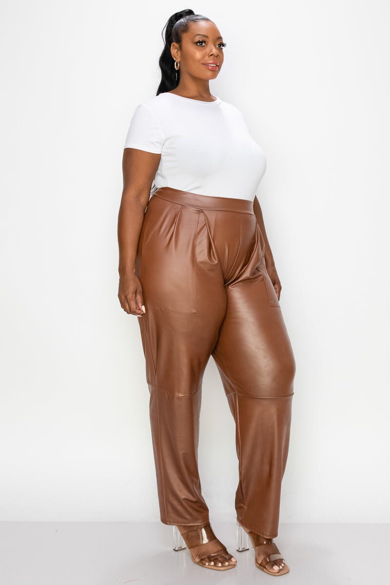 ELISE VEGAN LEATHER POCKET PANTS, Camel / Sienna, alternate image number 1