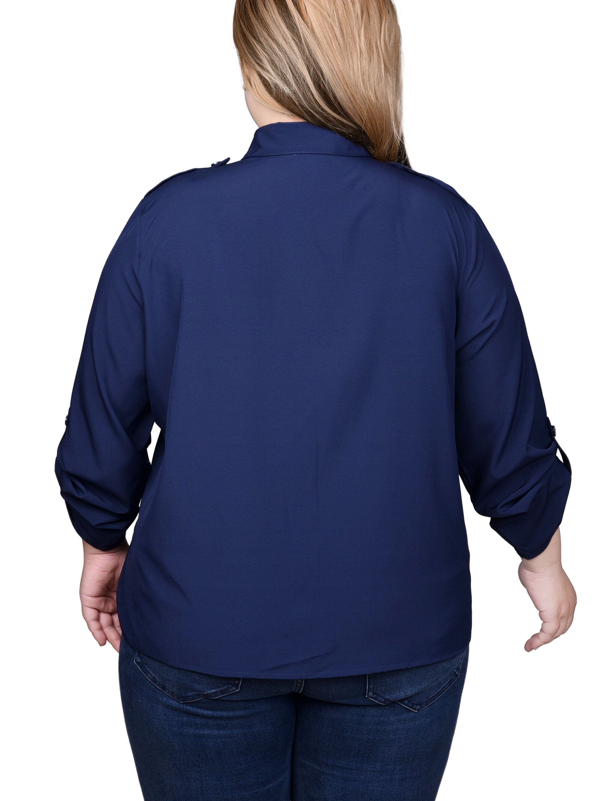 3/4 Sleeve Roll Tab Blouse, Sky Diver, alternate image number 1