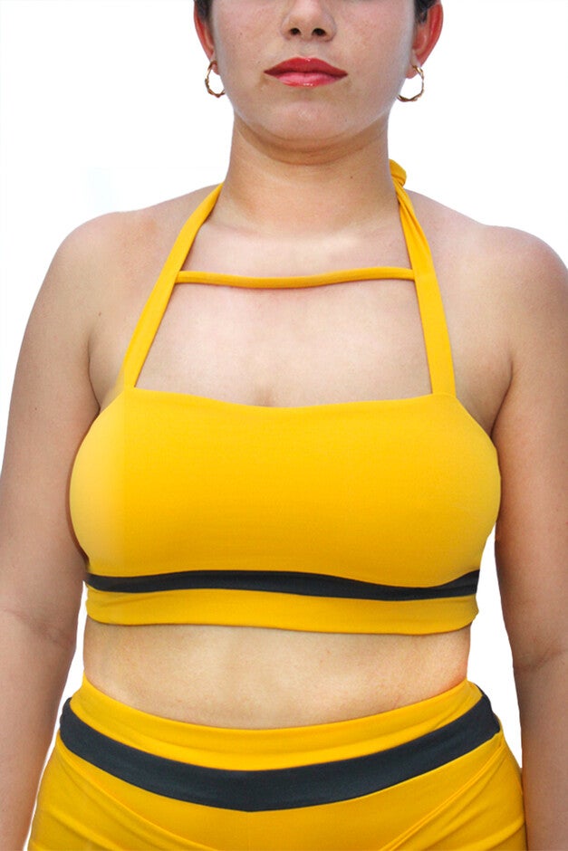 Moe vintage inspired halter bikini top, Mustard Yellow and Dark Grey / Mustard, alternate image number 3