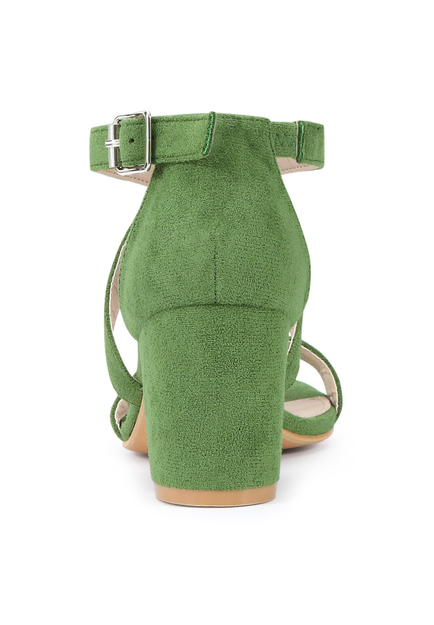 Open Toe Cross Strap Mid Block Heel Sandals, Olive Green / Olive Green, alternate image number 2