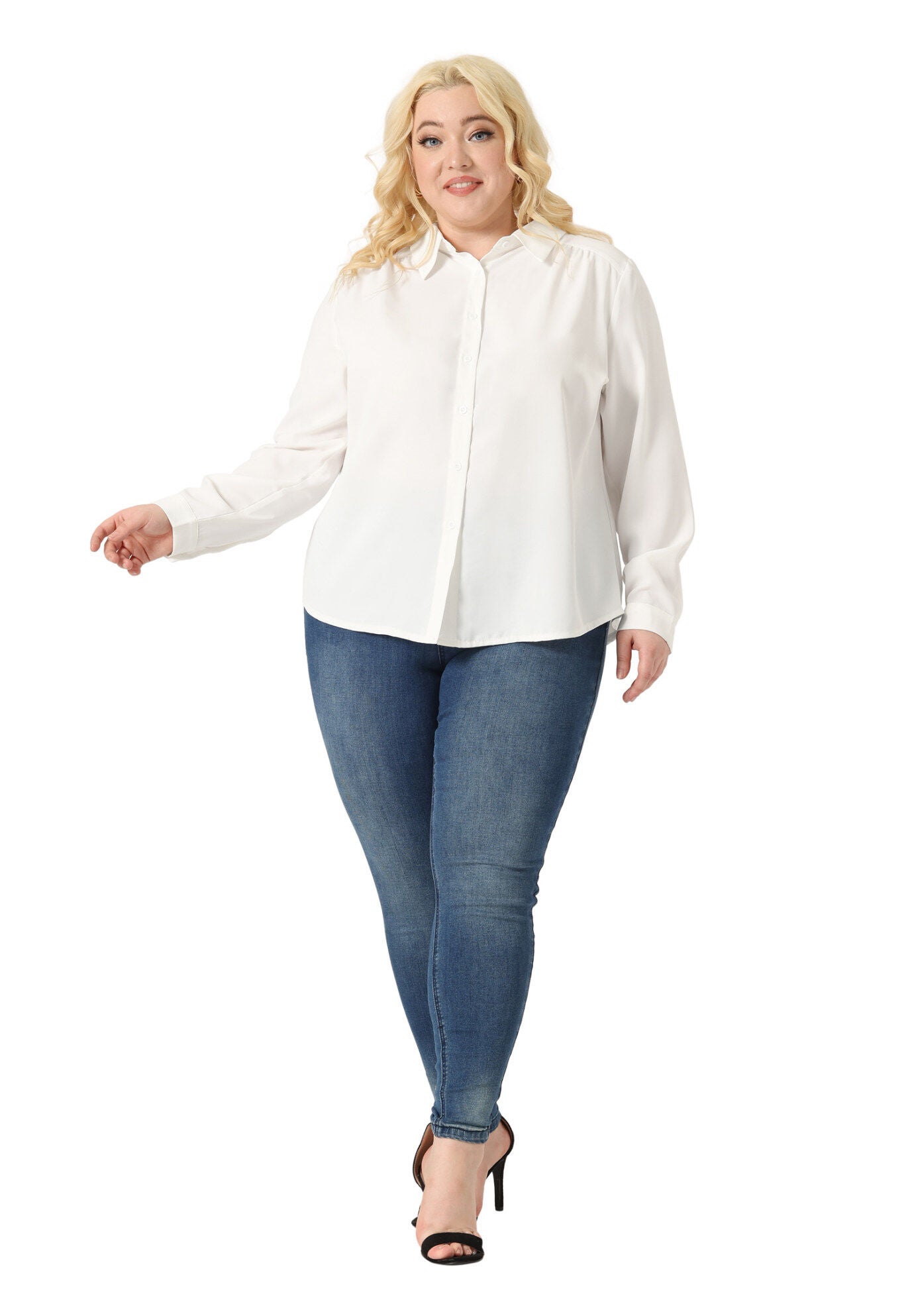 Button Down Long Sleeve Classic Shirt, White / White, hi-res image number 0