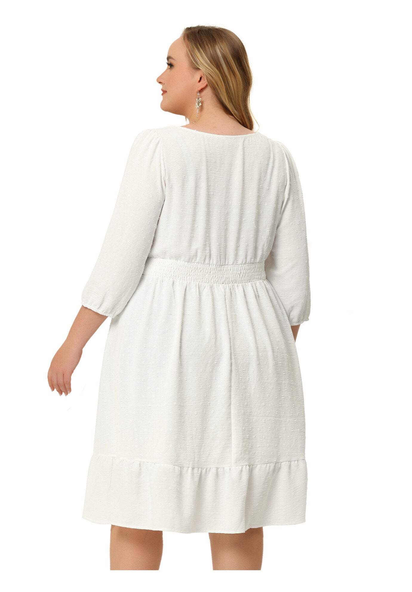 Swiss Dots Bohemian Square Neck Midi Chiffon Dress, White / White, alternate image number 3