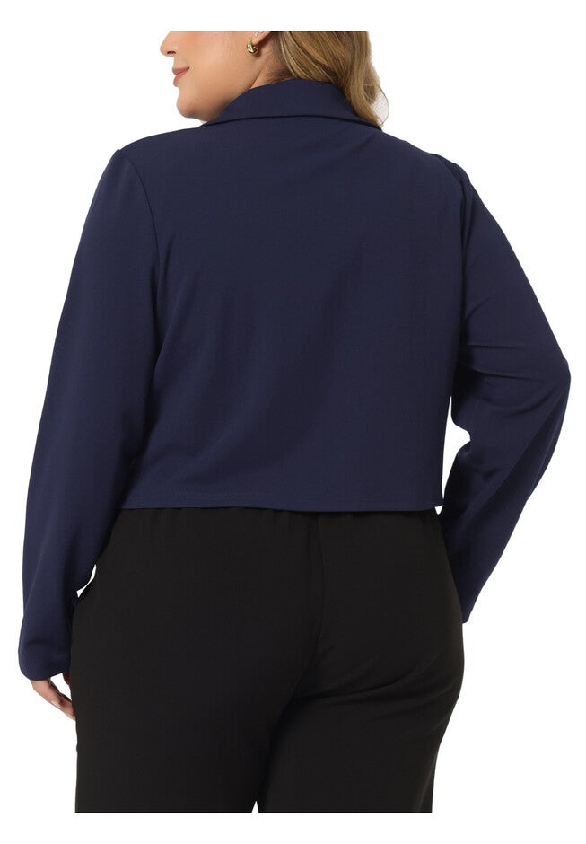 BUTTON CROP SUIT BLAZER JACKET, Navy Blue / Navy, alternate image number null