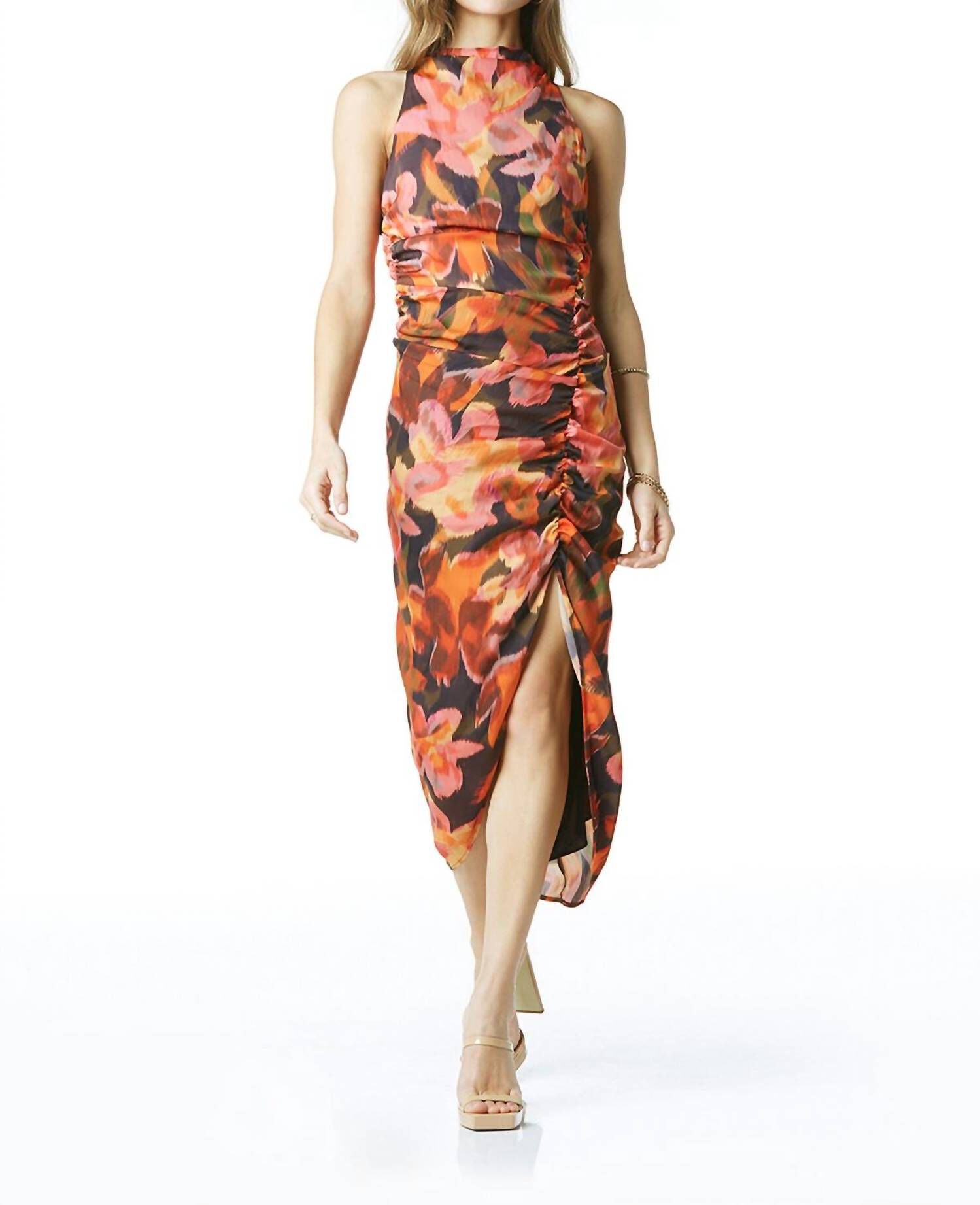 LEANNA DRESS IN BROMELIAD, Bromeliad / Orange, hi-res image number 0